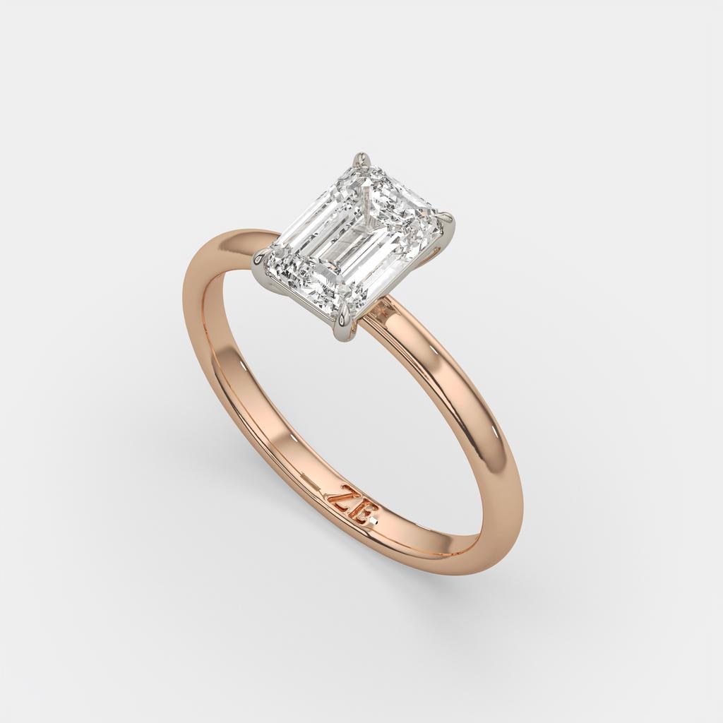 2.00 Ct D VS1 Emerald Cut Solitaire Diamond Ring, in rose gold, side profile