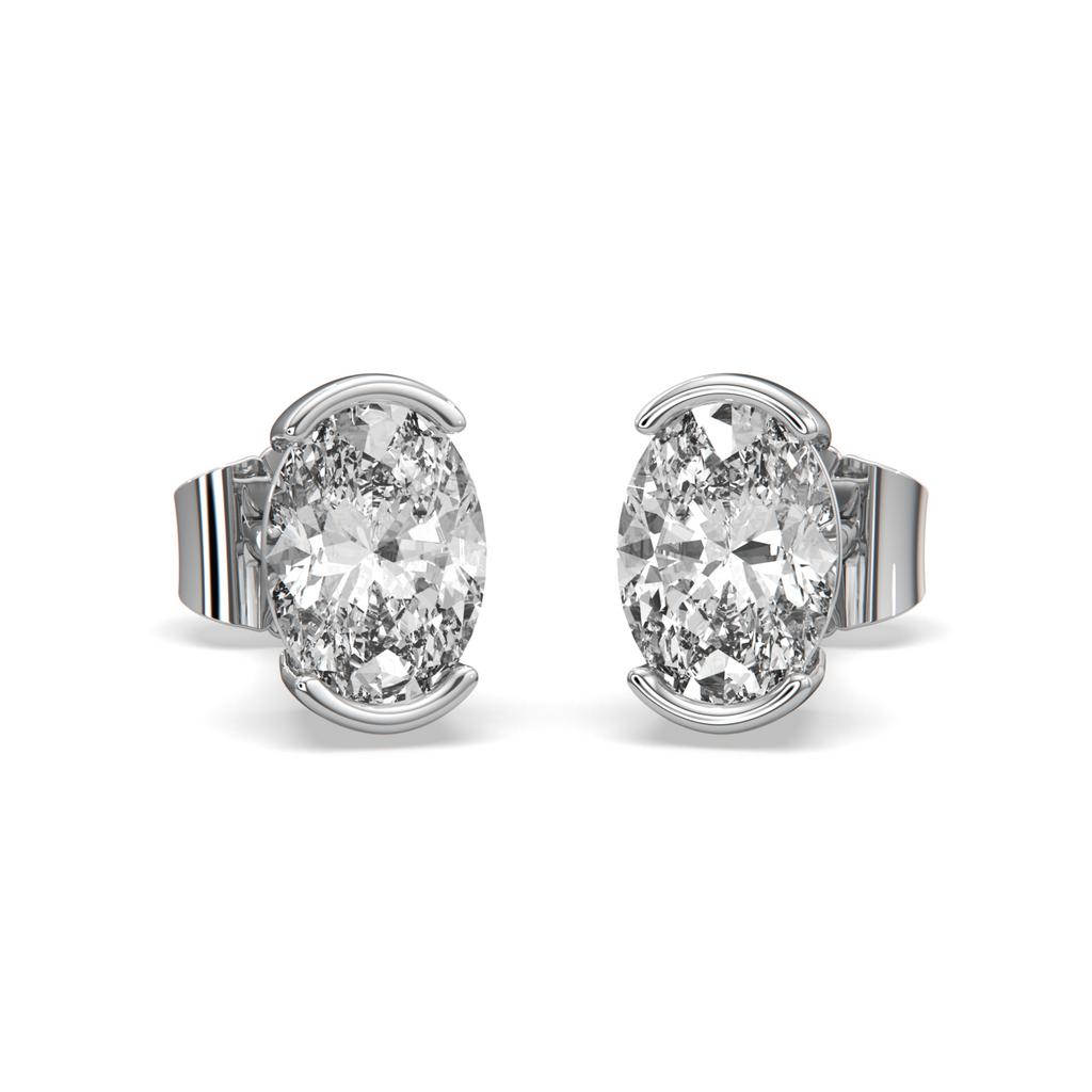 2.00 Ct D VS1 Oval Semi Bezel Diamond Studs, in white gold, front view