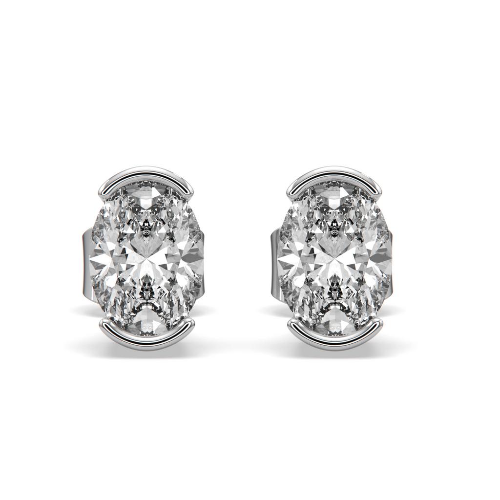 2.00 Ct D VS1 Oval Semi Bezel Diamond Studs, in white gold, front view