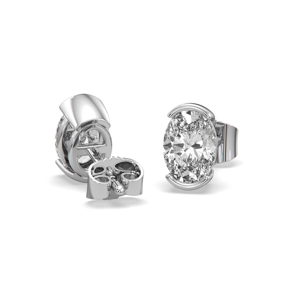 2.00 Ct D VS1 Oval Semi Bezel Diamond Studs, in white gold, front view