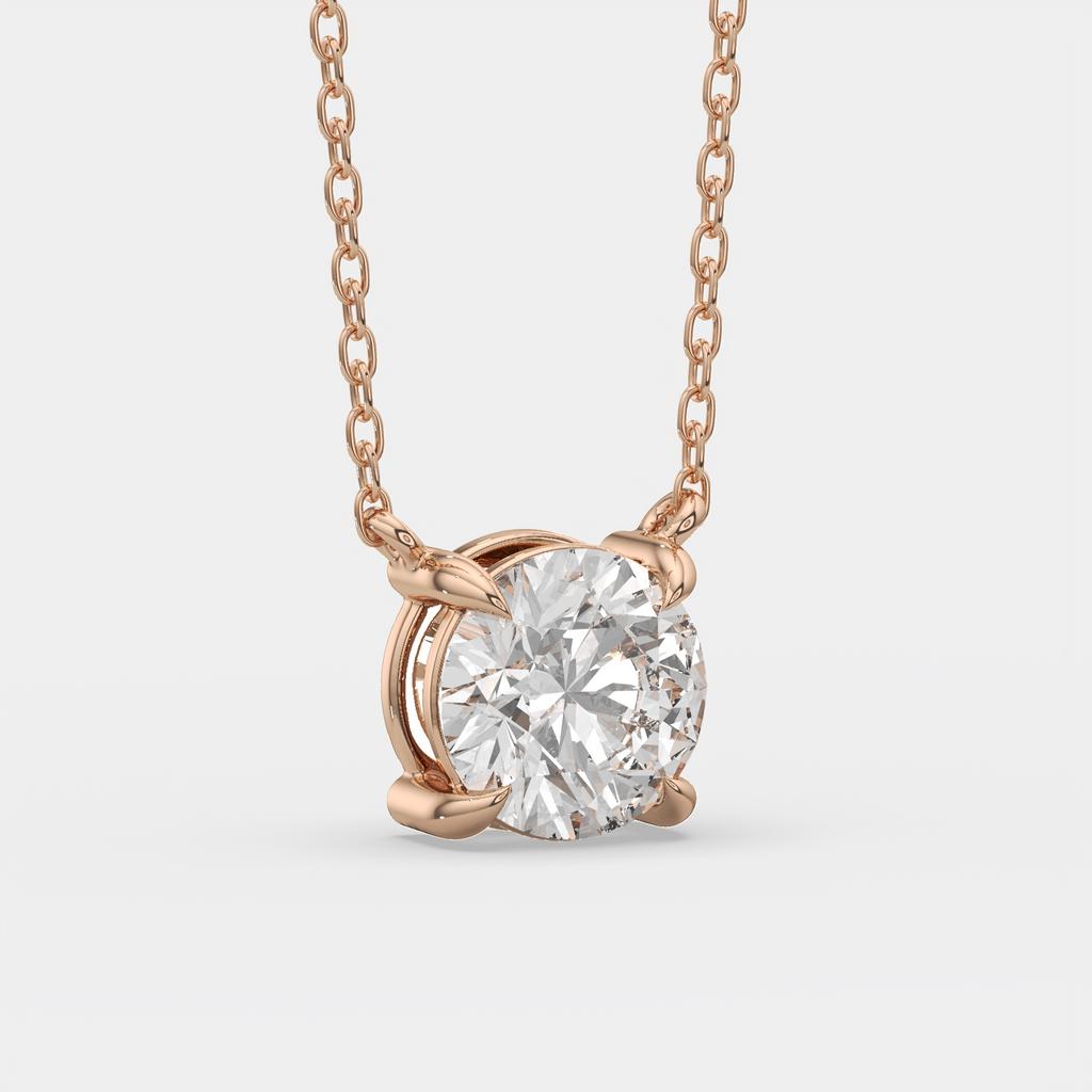 2.00 Ct D VS1 Round Brilliant Solitaire Lab Grown Diamond Pendant, in rose gold, front view