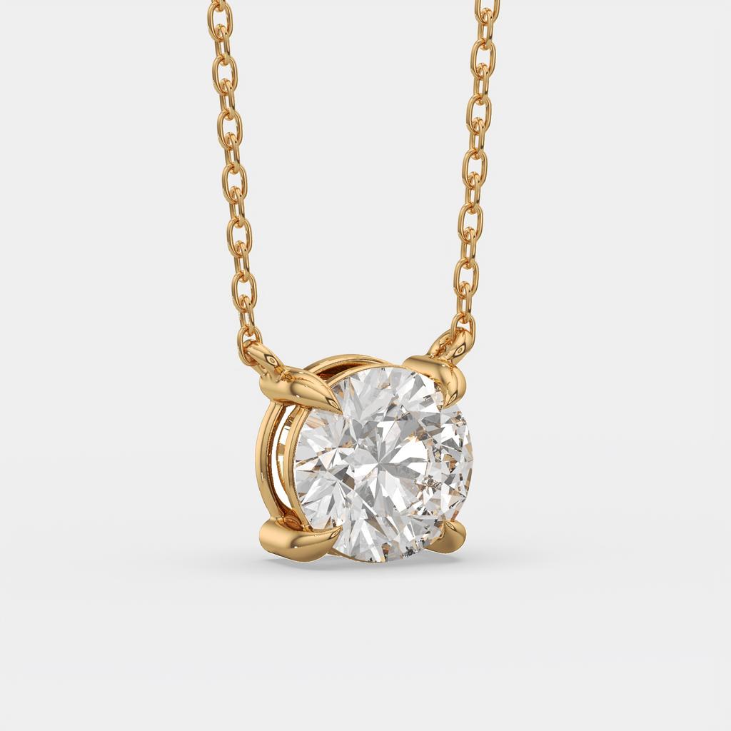 2.00 Ct D VS1 Round Brilliant Solitaire Lab Grown Diamond Pendant, in yellow gold, front view