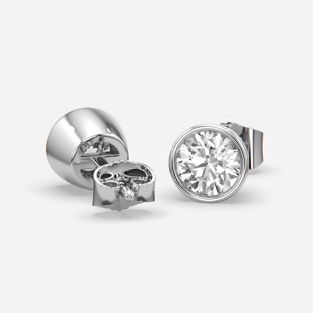 2.00 Ct D VS1 Round Full Bezel Diamond Studs, in white gold, front view