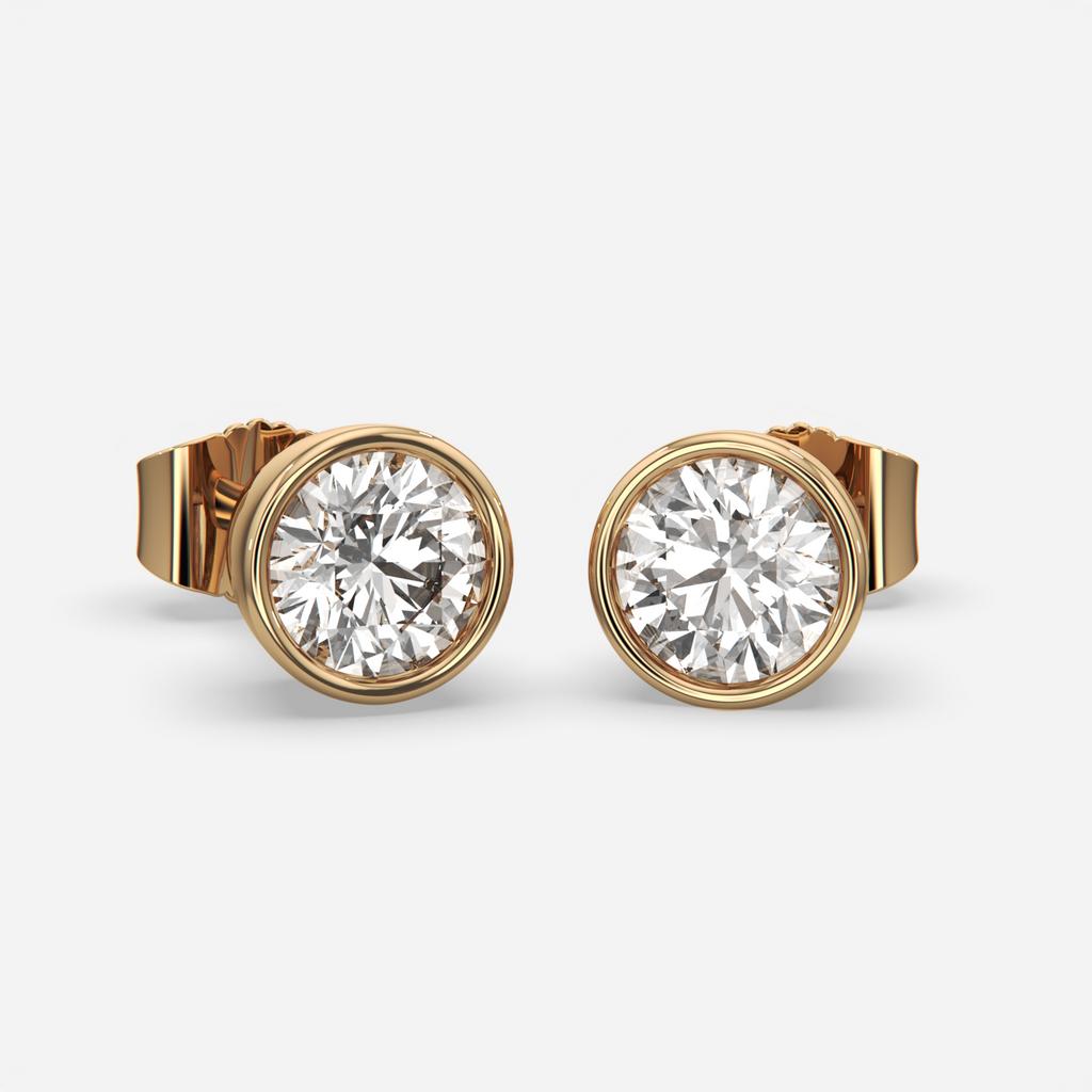 2.00 Ct D VS1 Round Full Bezel Diamond Studs, in yellow gold, front view