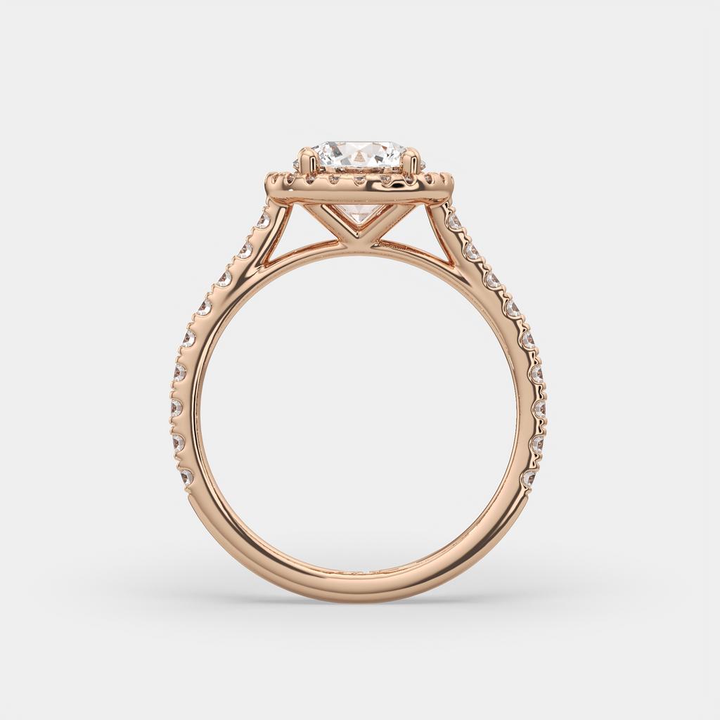 2.00 Ct D VS1 Round Lab-Grown Diamond Halo Ring with Round Accents, in rose gold, side profile