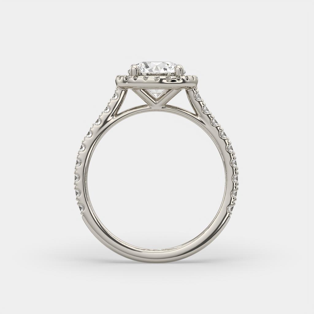 2.00 Ct D VS1 Round Lab-Grown Diamond Halo Ring with Round Accents, in white gold, side profile