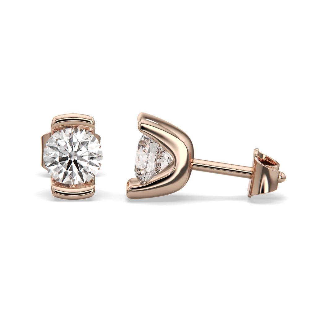 2.00 Ct D VS1 Round Semi Bezel Diamond Studs, in rose gold, front view