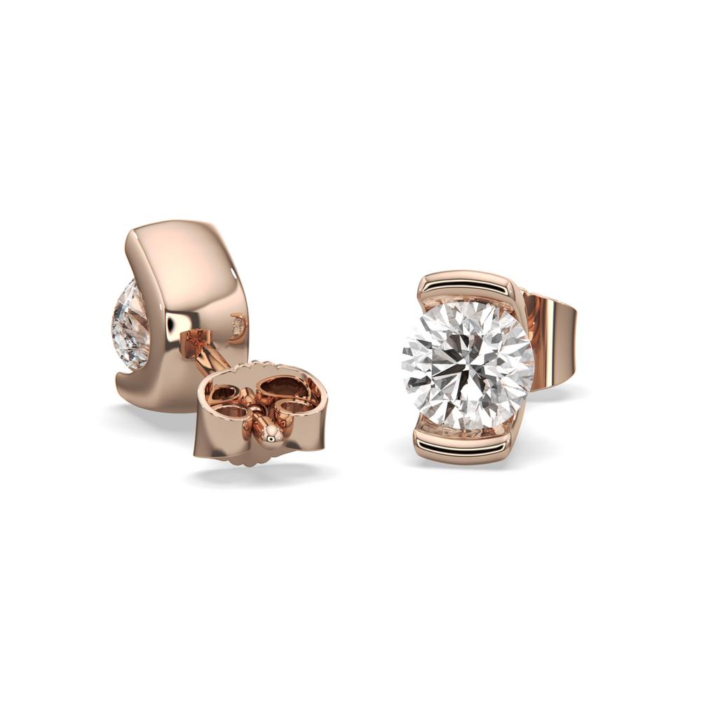 2.00 Ct D VS1 Round Semi Bezel Diamond Studs, in rose gold, front view