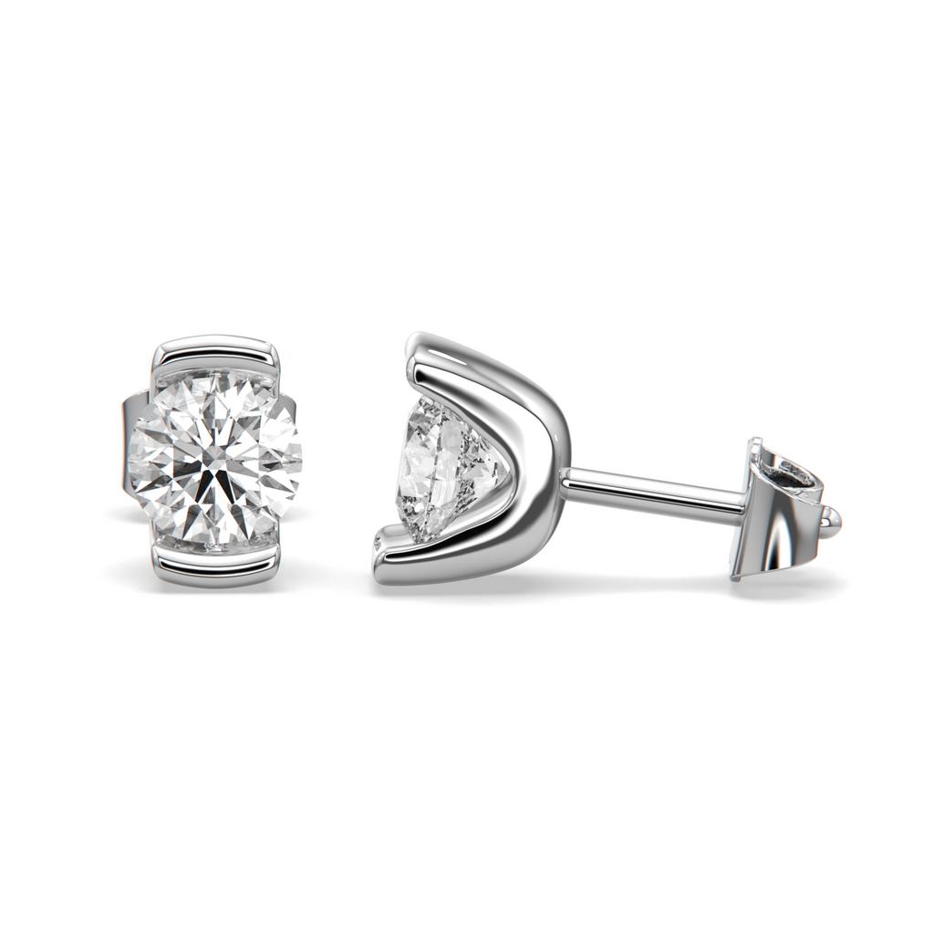 2.00 Ct D VS1 Round Semi Bezel Diamond Studs, in white gold, front view