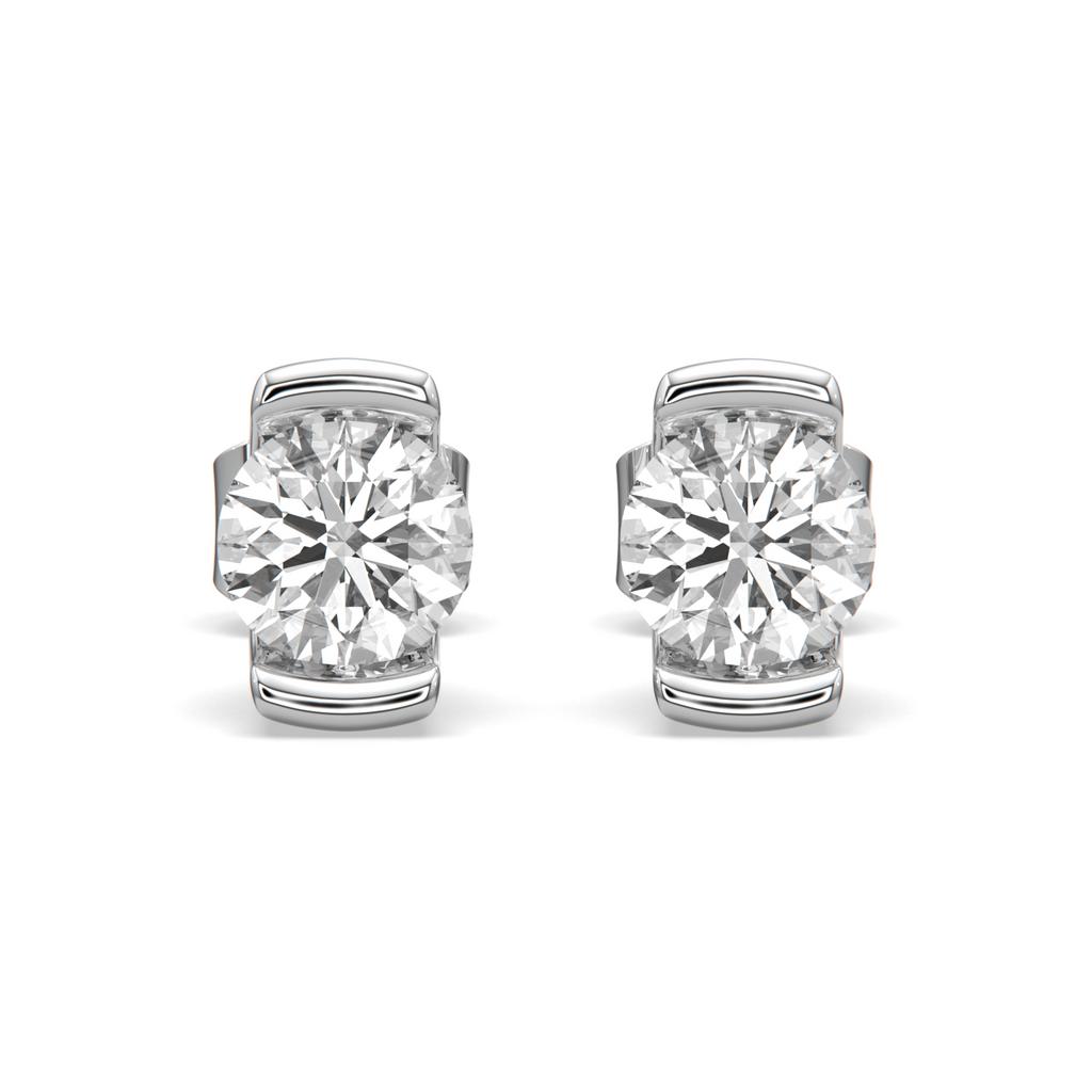 2.00 Ct D VS1 Round Semi Bezel Diamond Studs, in white gold, front view