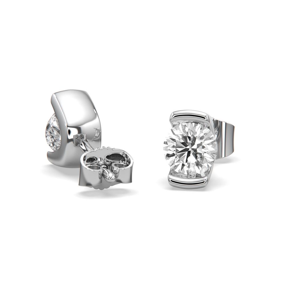 2.00 Ct D VS1 Round Semi Bezel Diamond Studs, in white gold, front view