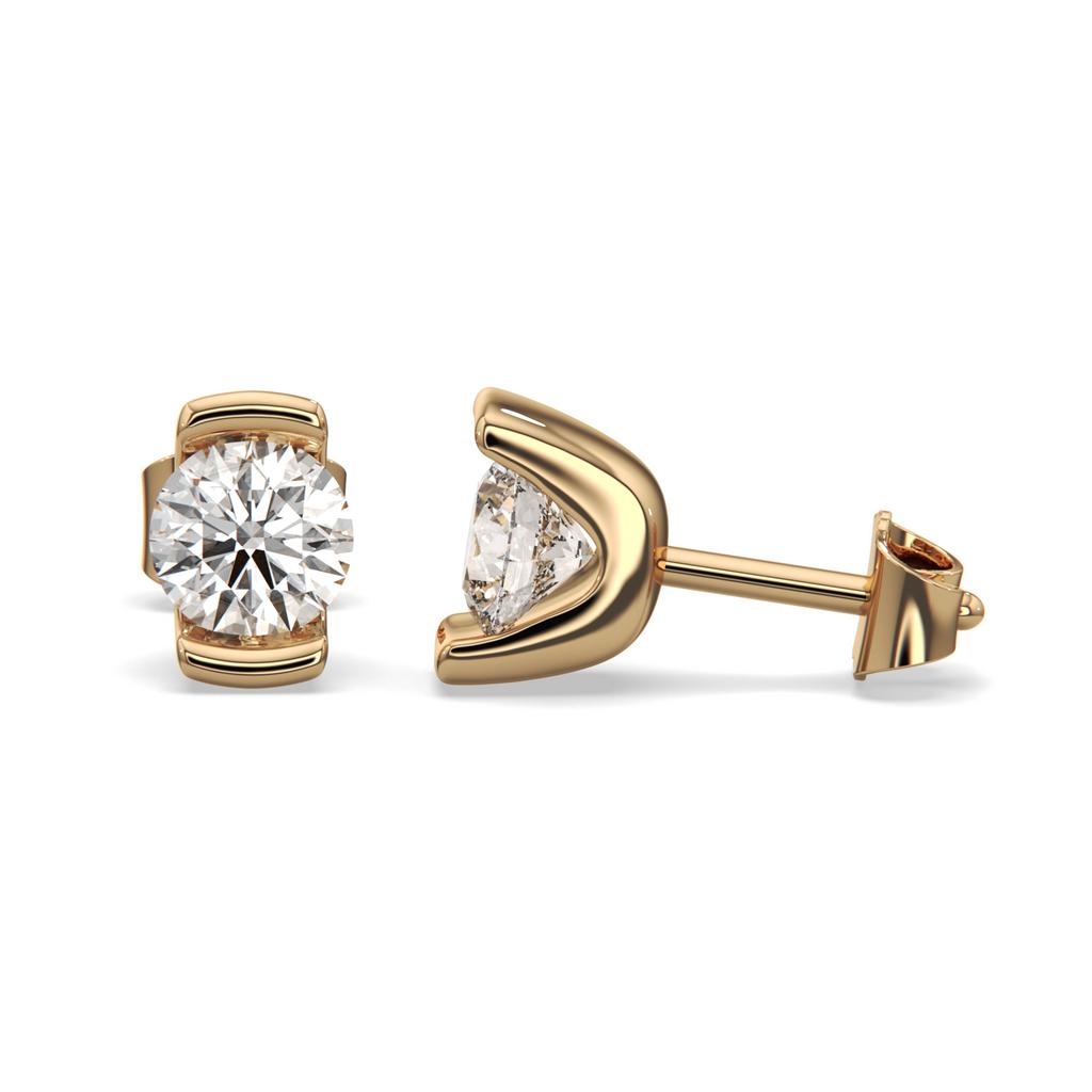 2.00 Ct D VS1 Round Semi Bezel Diamond Studs, in yellow gold, front view