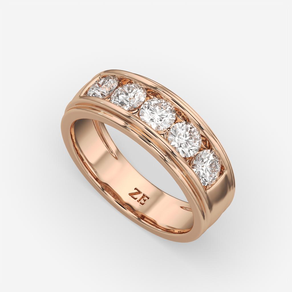 2.00 Ct D-E VS1 Round Lab-Grown Diamond Men's Channel Set Wedding Band, in rose gold, front view