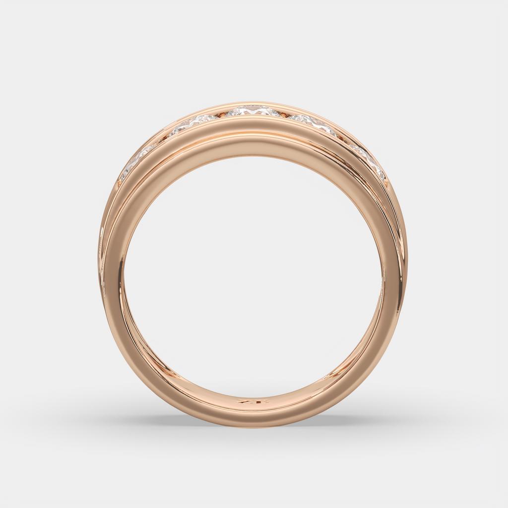 2.00 Ct D-E VS1 Round Lab-Grown Diamond Men's Channel Set Wedding Band, in rose gold, side profile