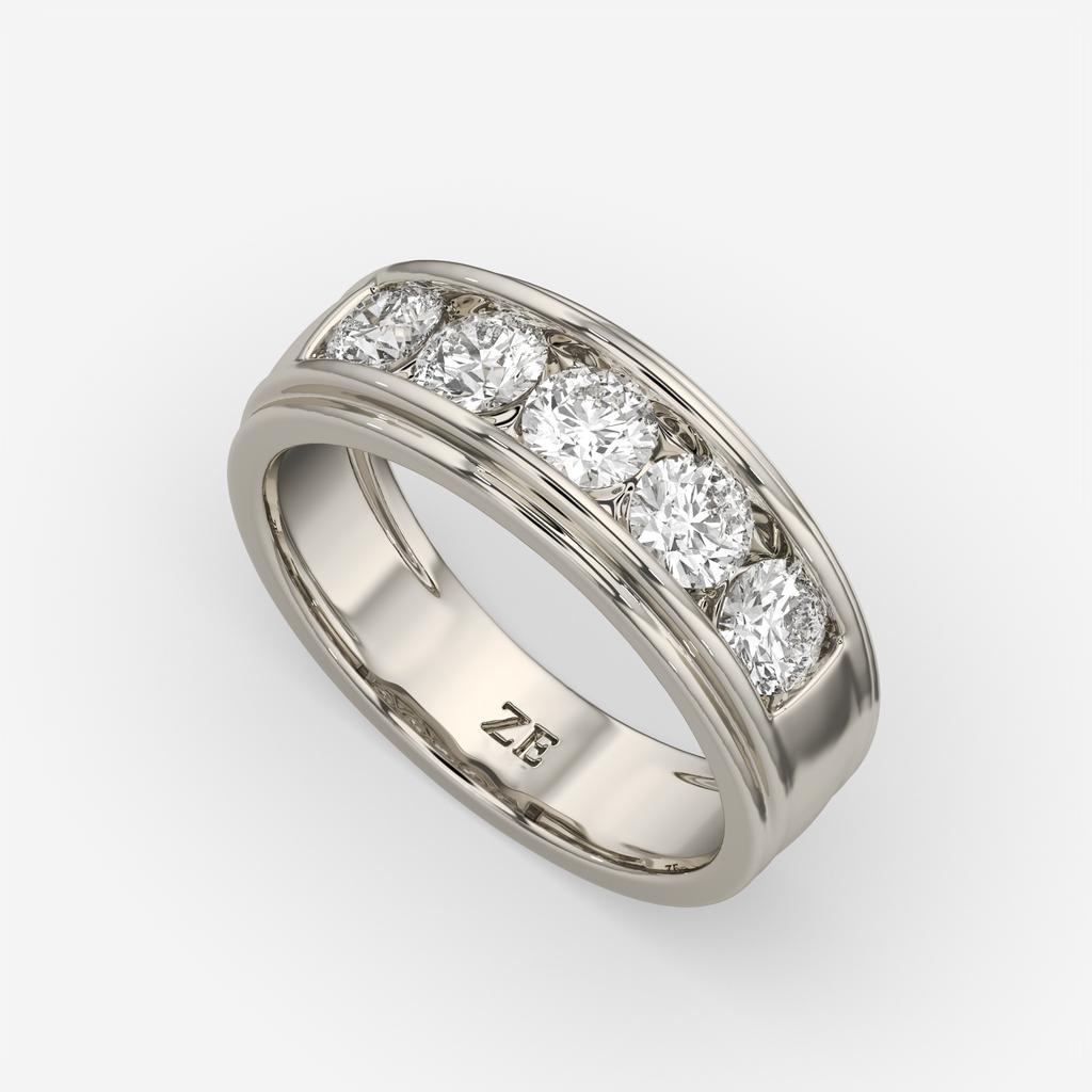 2.00 Ct D-E VS1 Round Lab-Grown Diamond Men's Channel Set Wedding Band, in white gold, front view