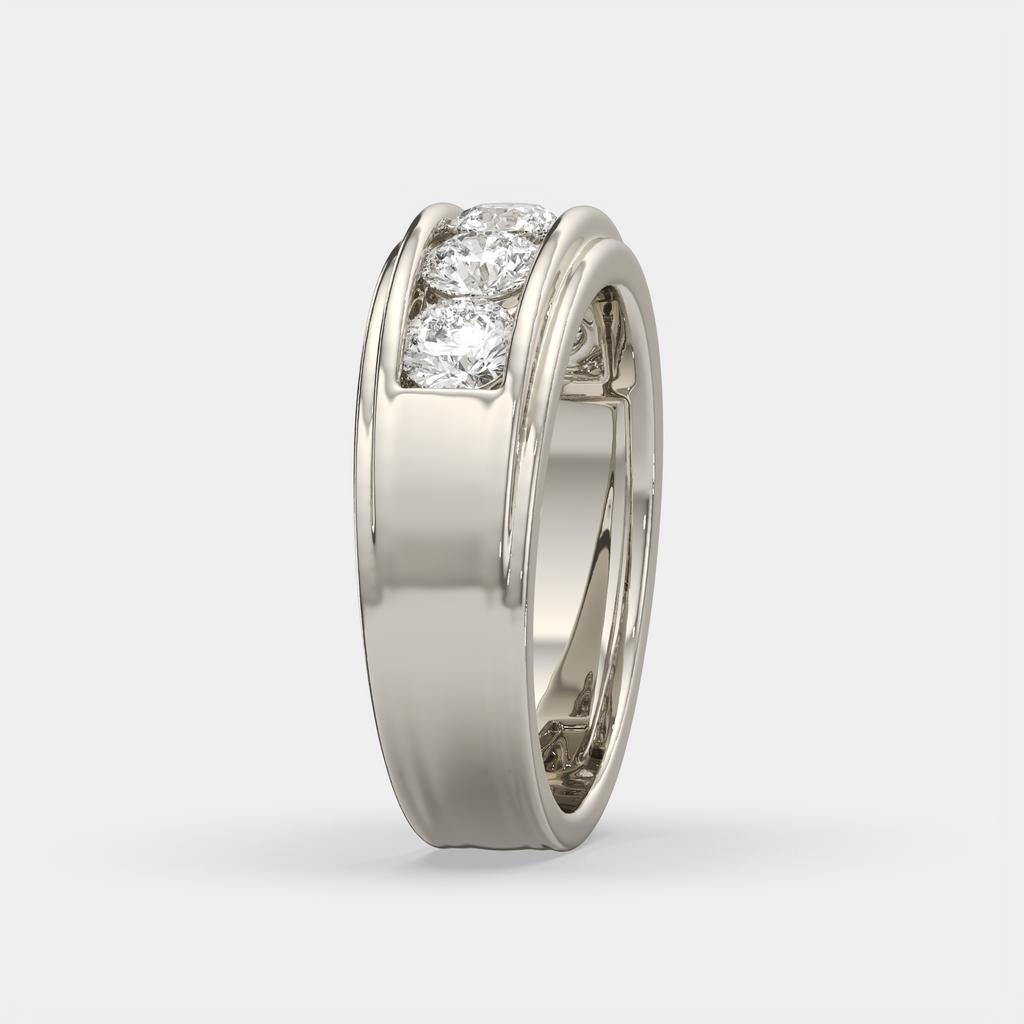 2.00 Ct D-E VS1 Round Lab-Grown Diamond Men's Channel Set Wedding Band, in white gold, side profile