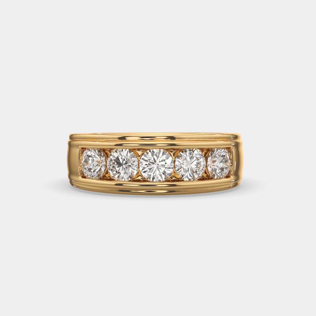 2.00 Ct D-E VS1 Round Lab-Grown Diamond Men's Channel Set Wedding Band, in yellow gold, front view