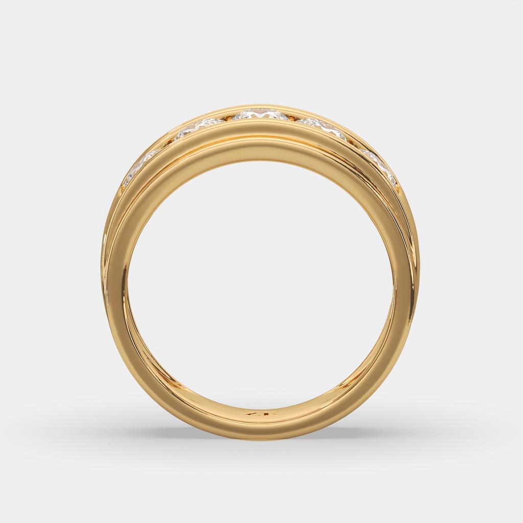 2.00 Ct D-E VS1 Round Lab-Grown Diamond Men's Channel Set Wedding Band, in yellow gold, side profile