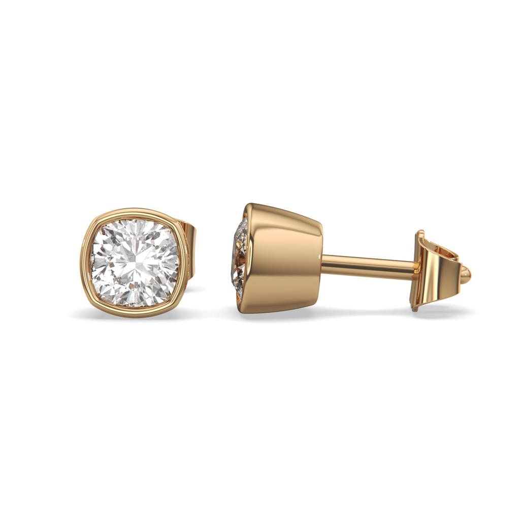 2.00 Ct E VS1 Cushion Cut Full Bezel Diamond Studs, in rose gold, front view