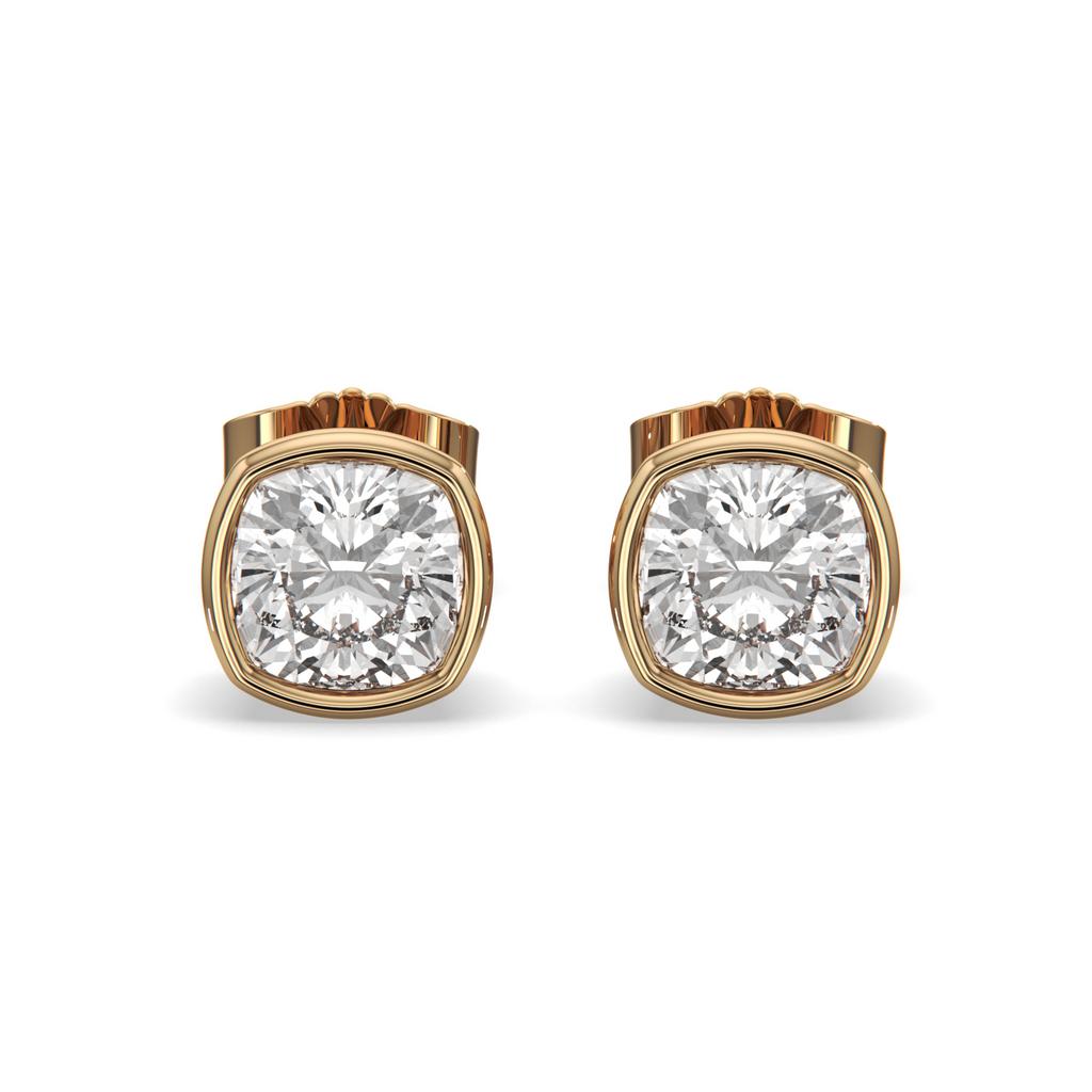 2.00 Ct E VS1 Cushion Cut Full Bezel Diamond Studs, in rose gold, front view