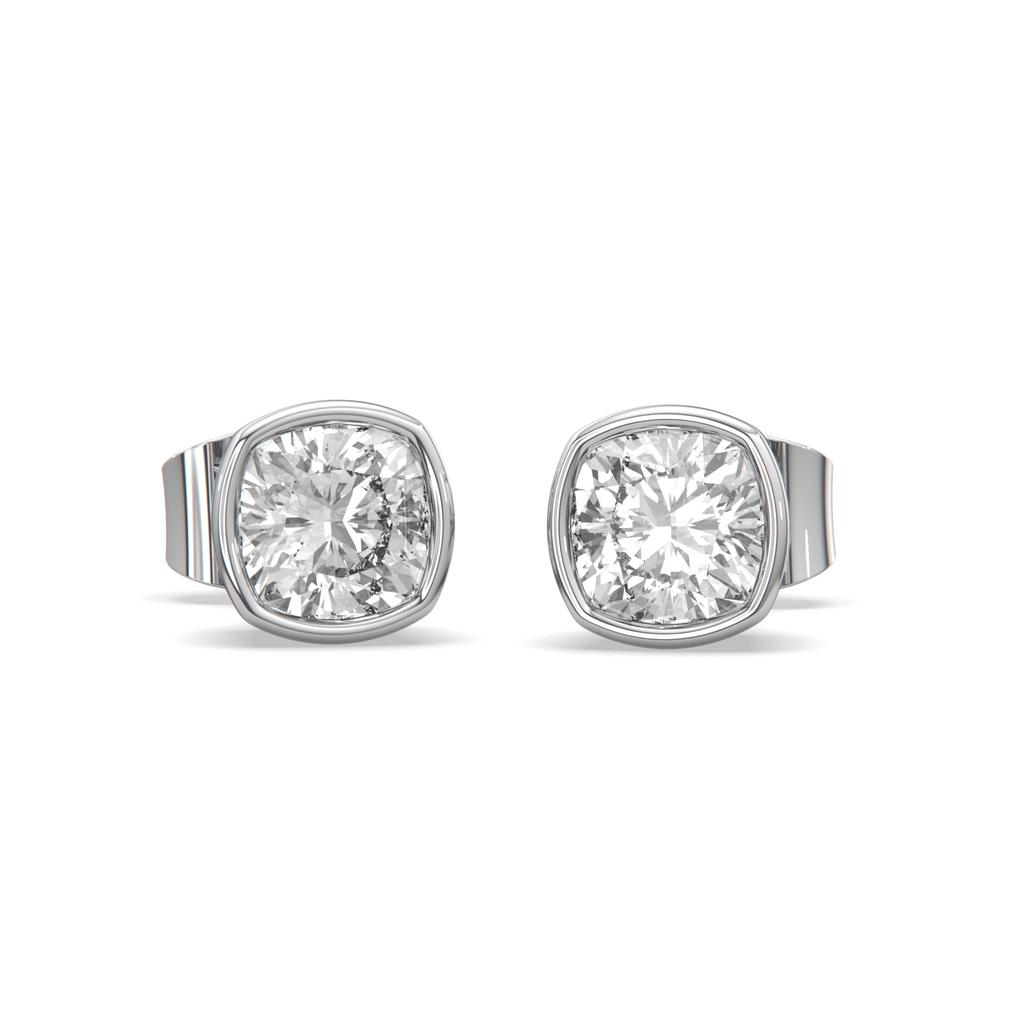 2.00 Ct E VS1 Cushion Cut Full Bezel Diamond Studs, in white gold, front view