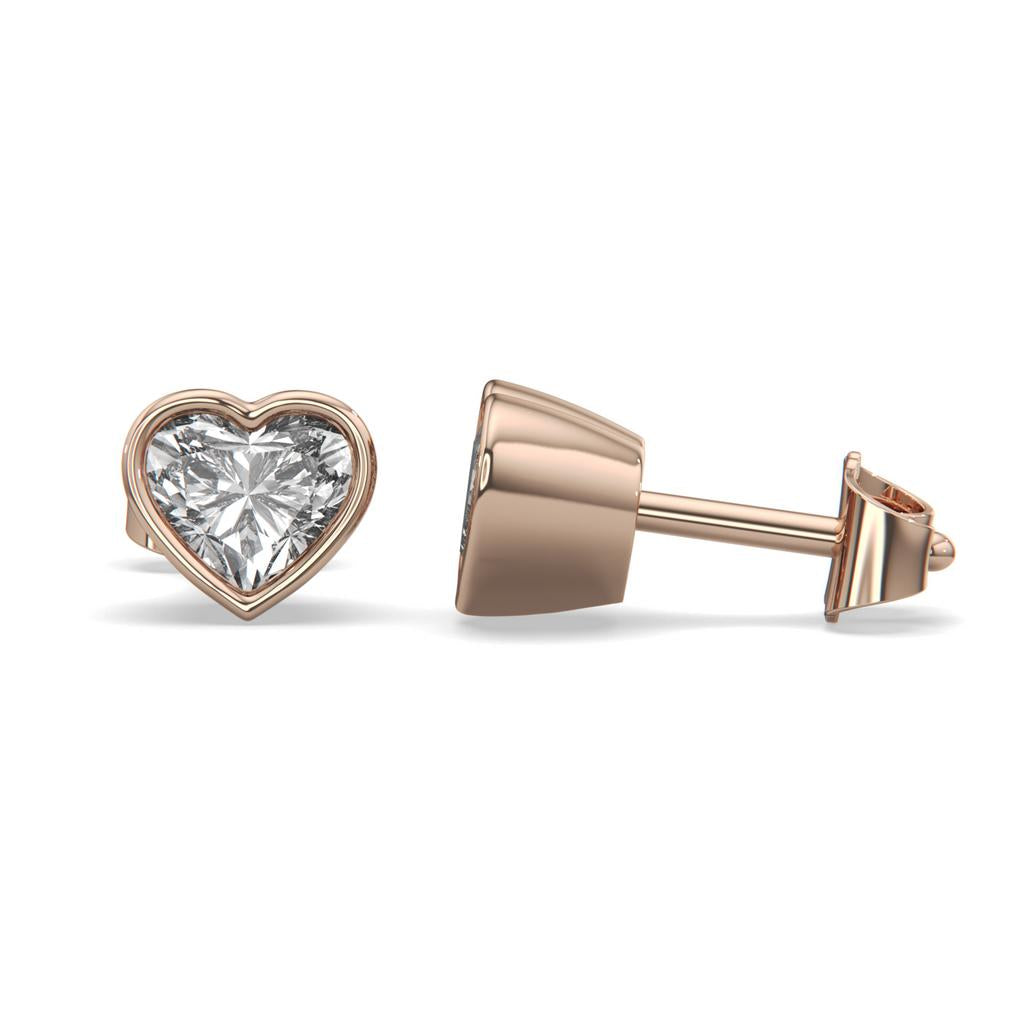 2.00 Ct E VS1 Heart Shape Full Bezel Diamond Studs, in rose gold, front view