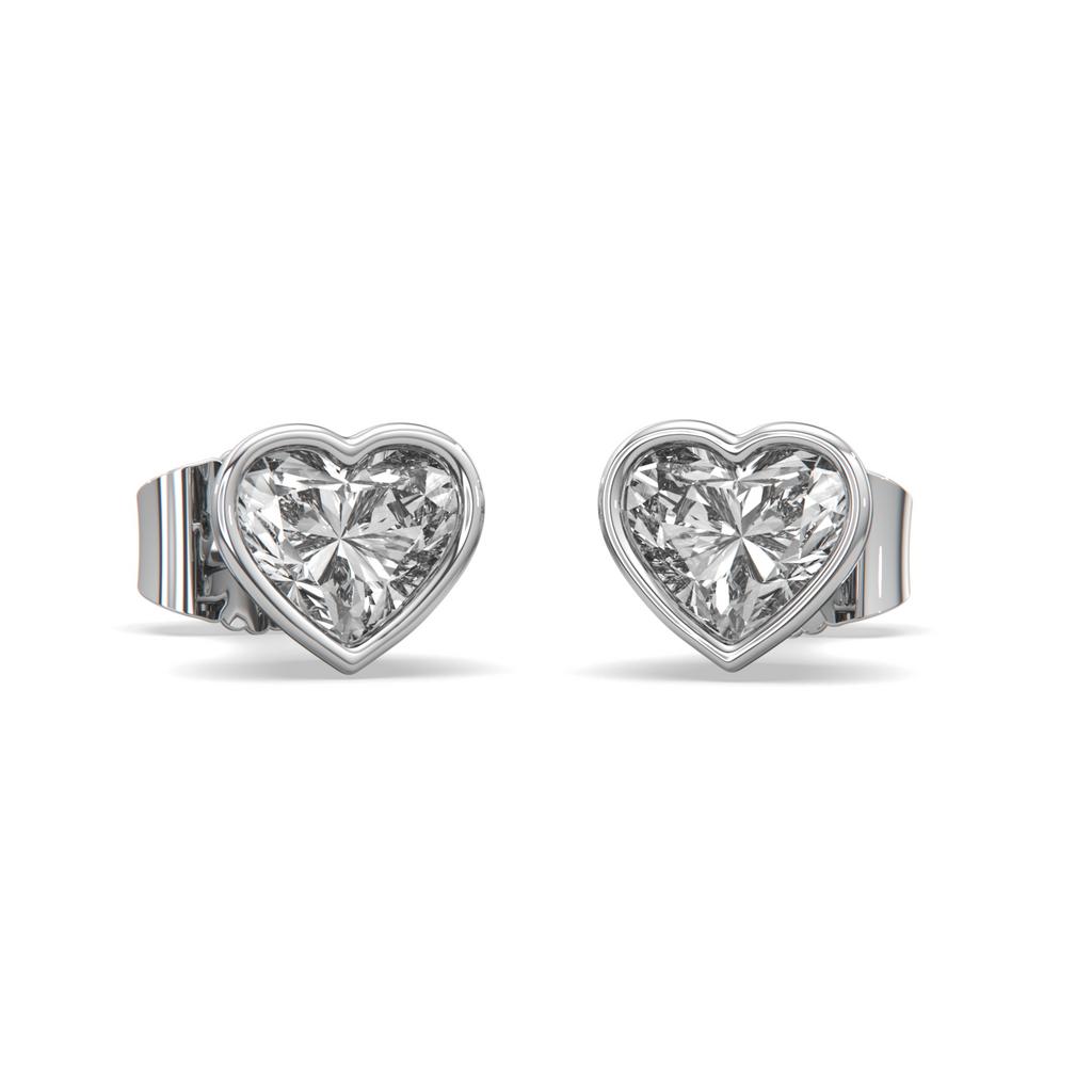 2.00 Ct E VS1 Heart Shape Full Bezel Diamond Studs, in white gold, front view