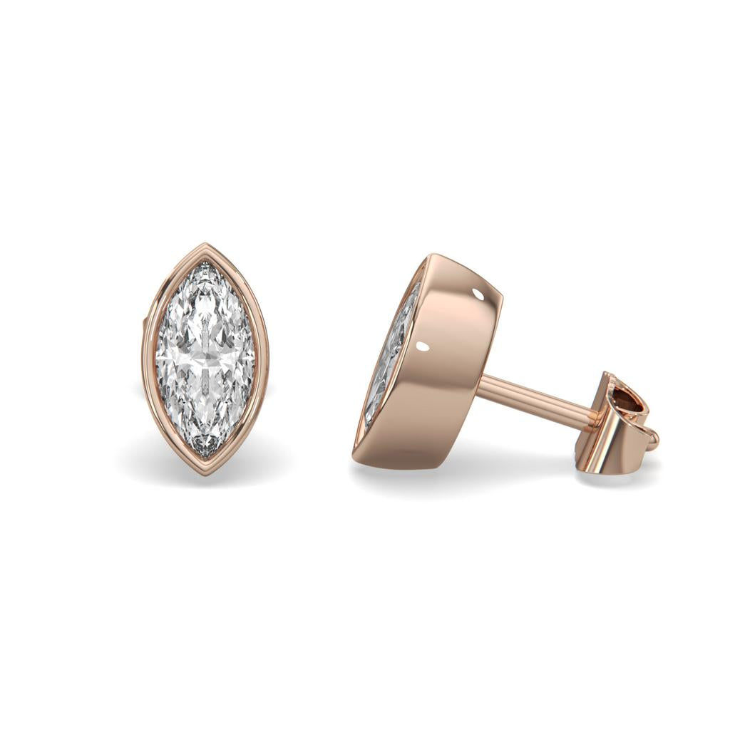 2.00 Ct E VS1 Marquise Full Bezel Diamond Studs, in rose gold, front view