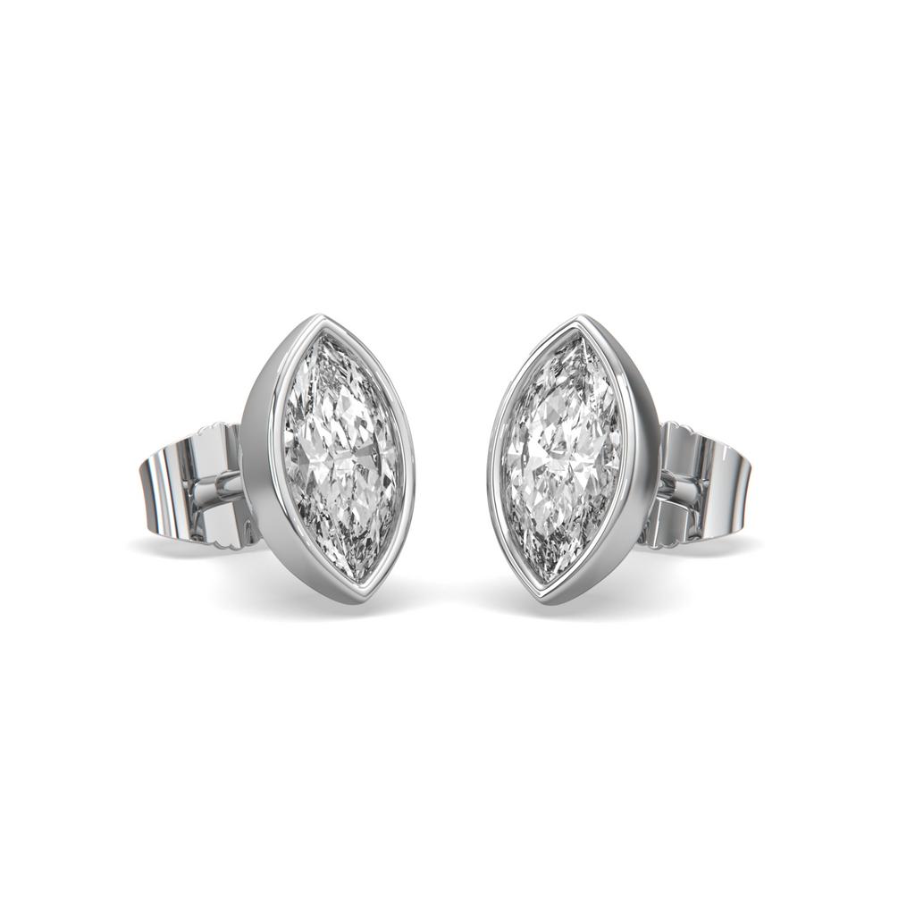 2.00 Ct E VS1 Marquise Full Bezel Diamond Studs, in white gold, front view