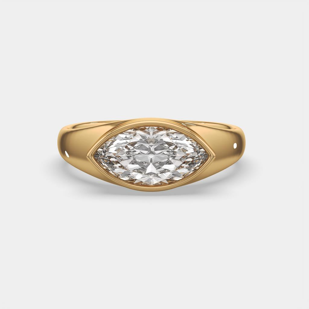2.00 Ct E VS1 Marquise Solitaire Diamond Ring, in yellow gold, front view