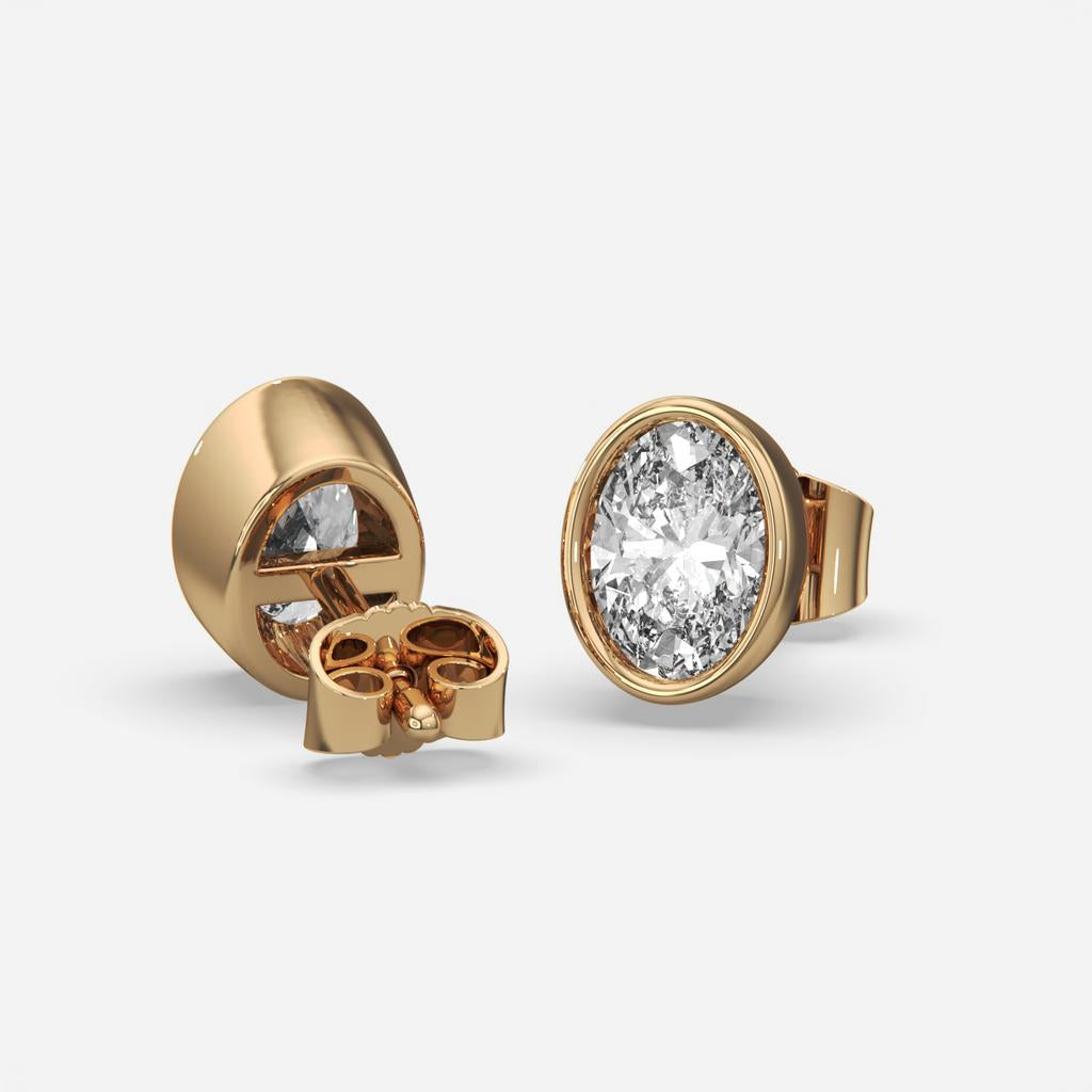2.00 Ct E VS1 Oval Cut Full Bezel Diamond Studs, in rose gold, front view