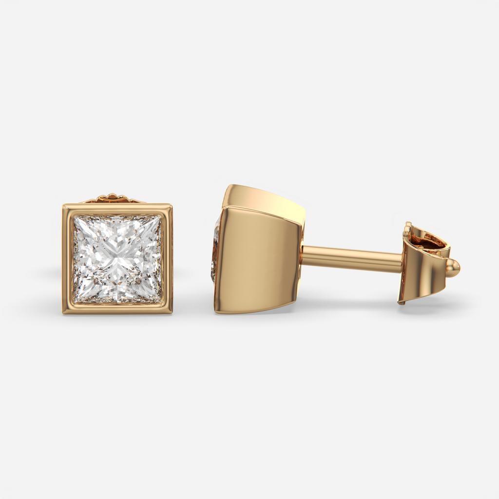 2.00 Ct E VS1 Princess Cut Full Bezel Diamond Studs, in rose gold, front view