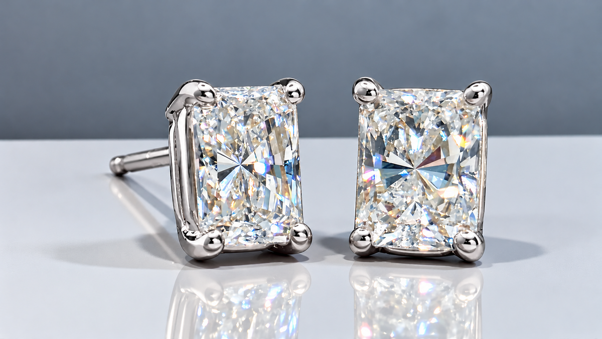 2.00 Ct E VS1 Radiant Cut Lab-Grown Diamond Stud Earrings, in white gold, front view