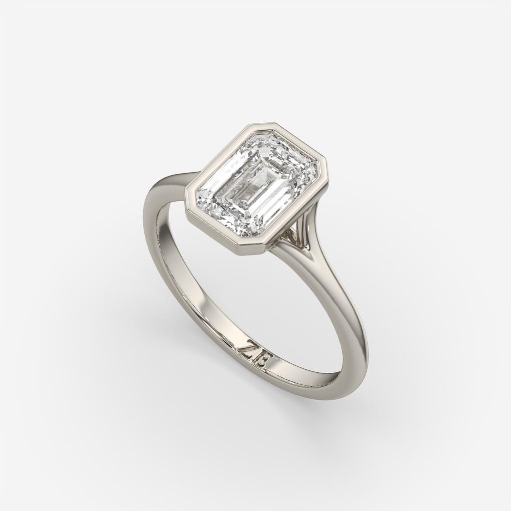 2.00 Ct F VS1 Emerald Cut Lab Grown Diamond Solitaire Ring, in white gold, front view