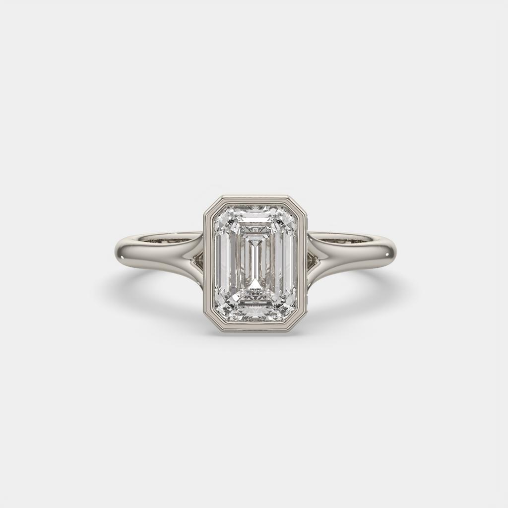 2.00 Ct F VS1 Emerald Cut Lab Grown Diamond Solitaire Ring, in white gold, front view