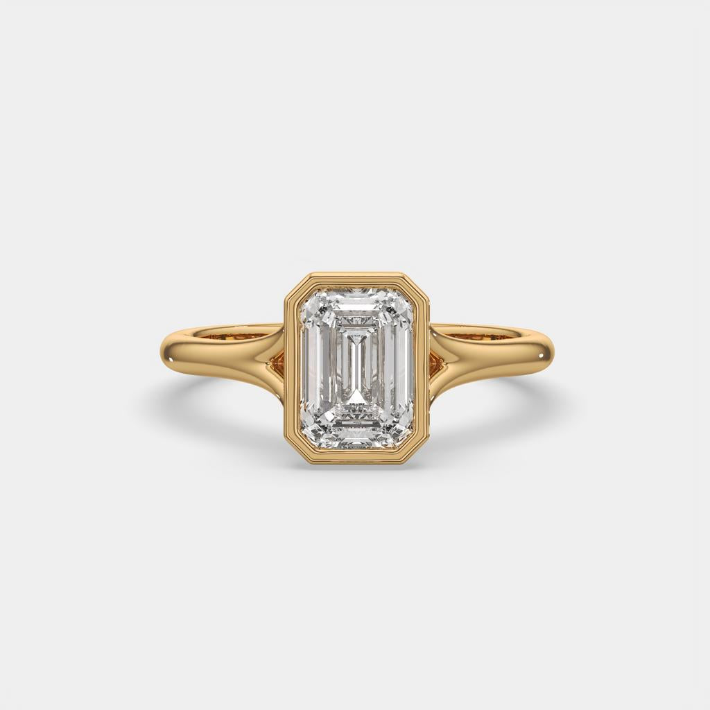 2.00 Ct F VS1 Emerald Cut Lab Grown Diamond Solitaire Ring, in yellow gold, front view
