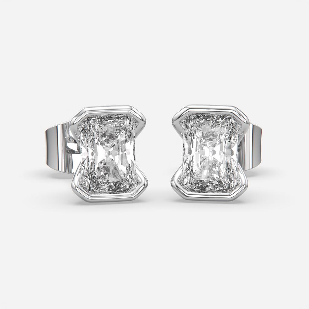 2.00 Ct E Color VS1 Radiant Cut Half-Bezel Stud Earrings, in white gold, front view