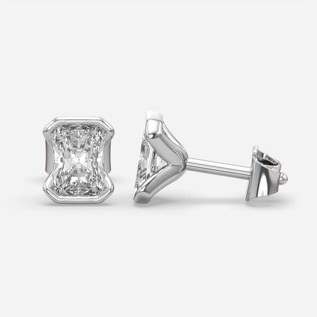2.00 Ct E Color VS1 Radiant Cut Half-Bezel Stud Earrings, in white gold, front view