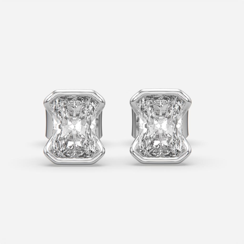 2.00 Ct E Color VS1 Radiant Cut Half-Bezel Stud Earrings, in white gold, front view