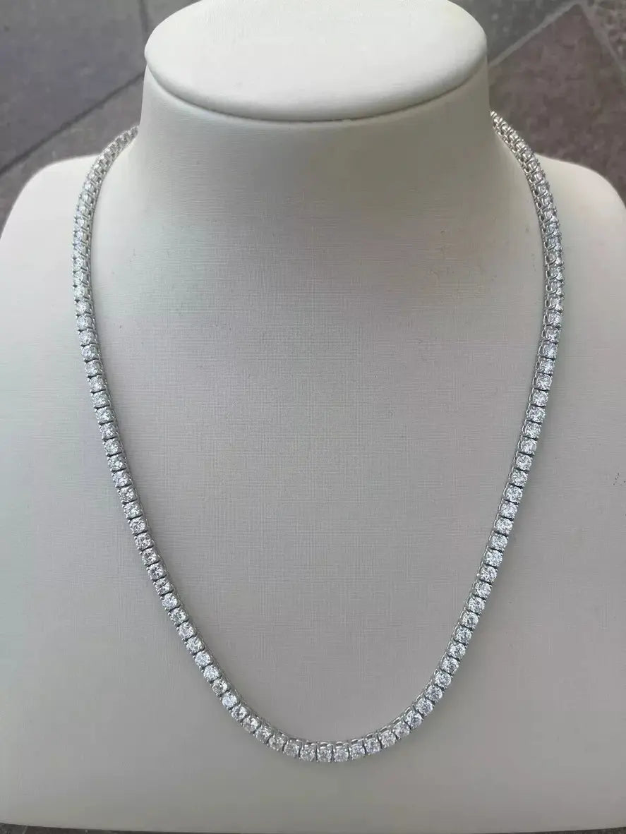 20.00 Ct D-E VS1 Round Lab-Grown Diamond Tennis Necklace, in white gold, front view