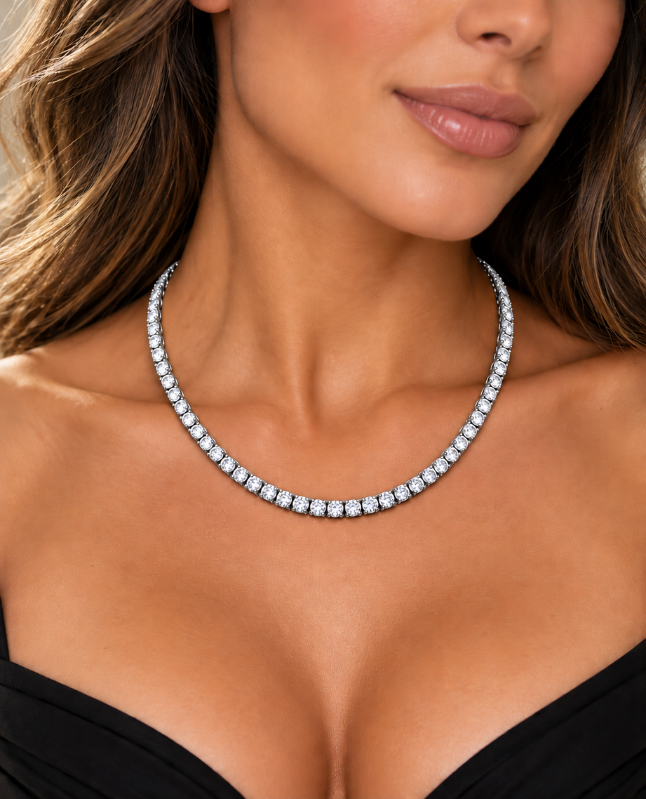 20.00 Ct D-E VS1 Round Lab-Grown Diamond Tennis Necklace, in white gold, front view