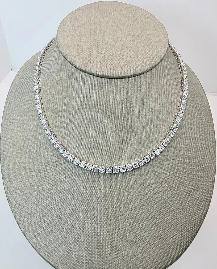 20.00 Ct D-E VS1 Round Lab-Grown Diamond Tennis Necklace, in white gold, front view