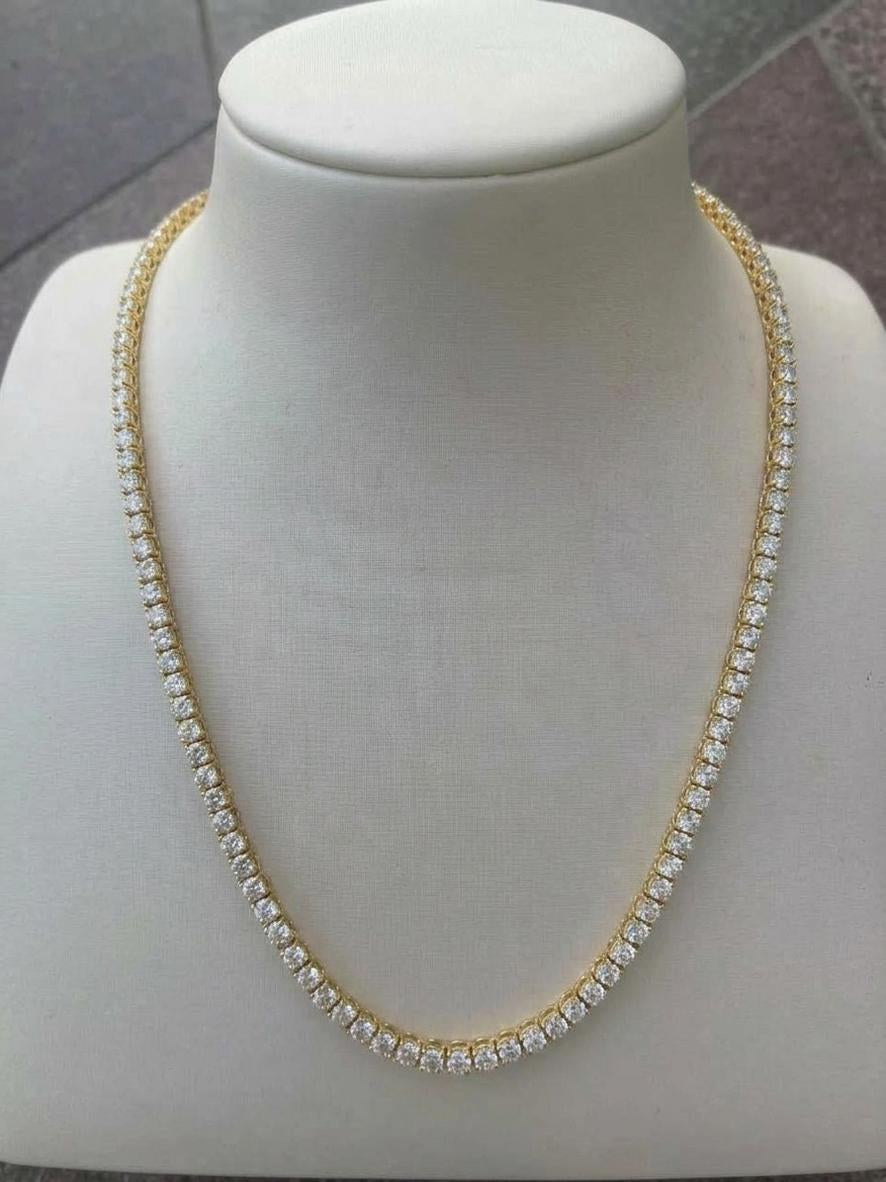 20.00 Ct D-E VS1 Round Lab-Grown Diamond Tennis Necklace, in yellow gold, front view