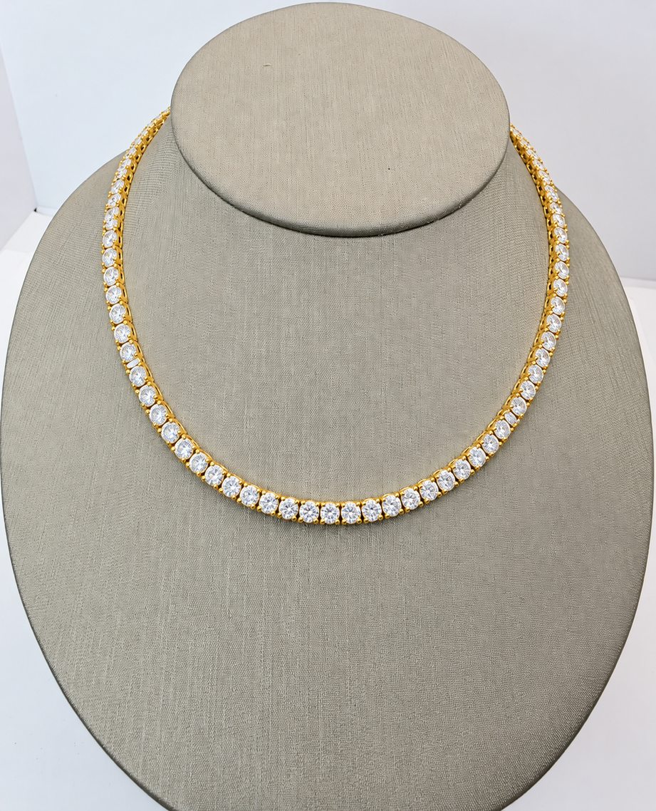 20.00 Ct D-E VS1 Round Lab-Grown Diamond Tennis Necklace, in yellow gold, front view