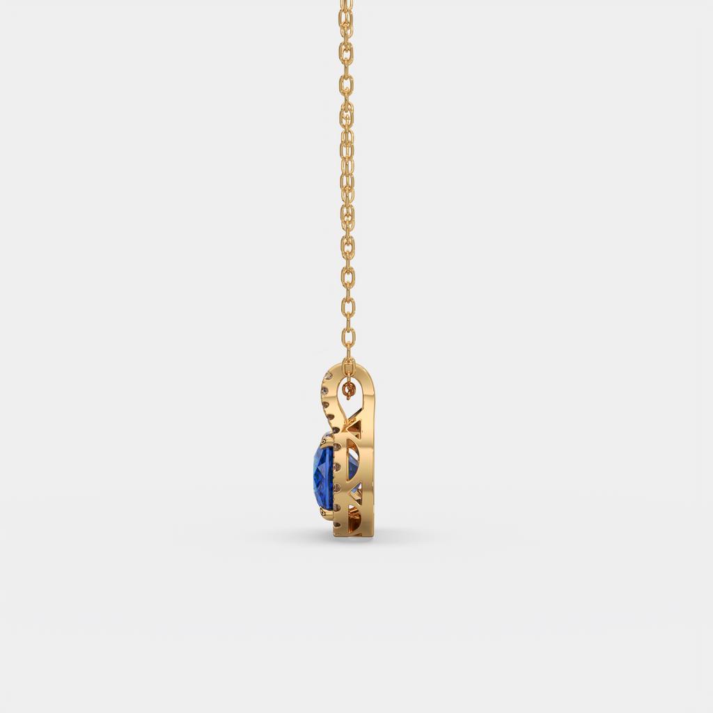 2.20 Ct Cushion Blue Sapphire Diamond East West Pendant, in yellow gold, side profile