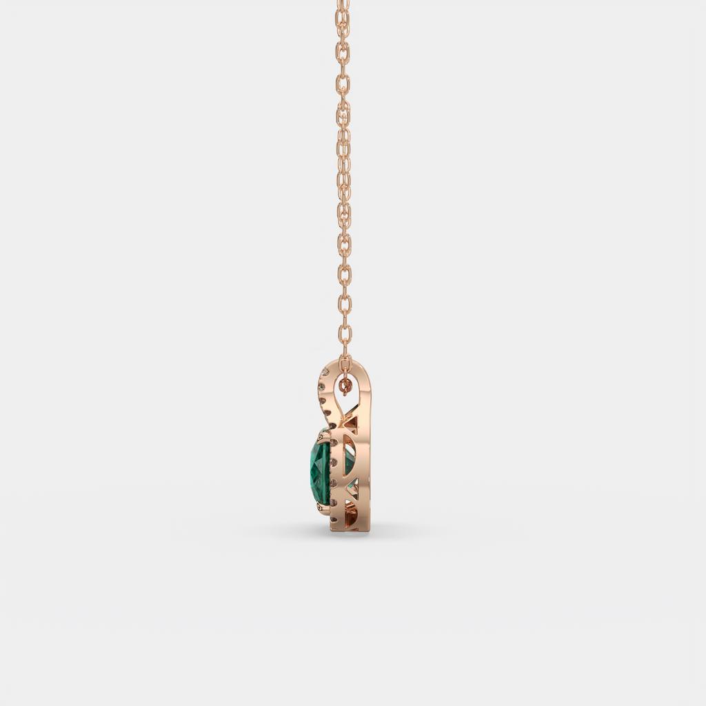 2.20 Ct Cushion Green Emerald Diamond East West Pendant, in rose gold, side profile
