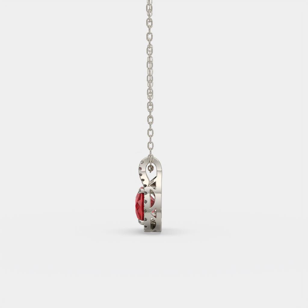 2.20 Ct Cushion Ruby Diamond East West Pendant, in white gold, side profile