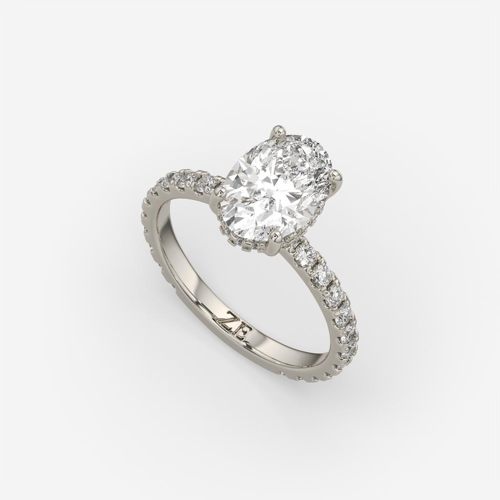 2.50 Ct D VS1 Oval Lab-Grown Diamond Halo Ring with Round Accents, in white gold, front view