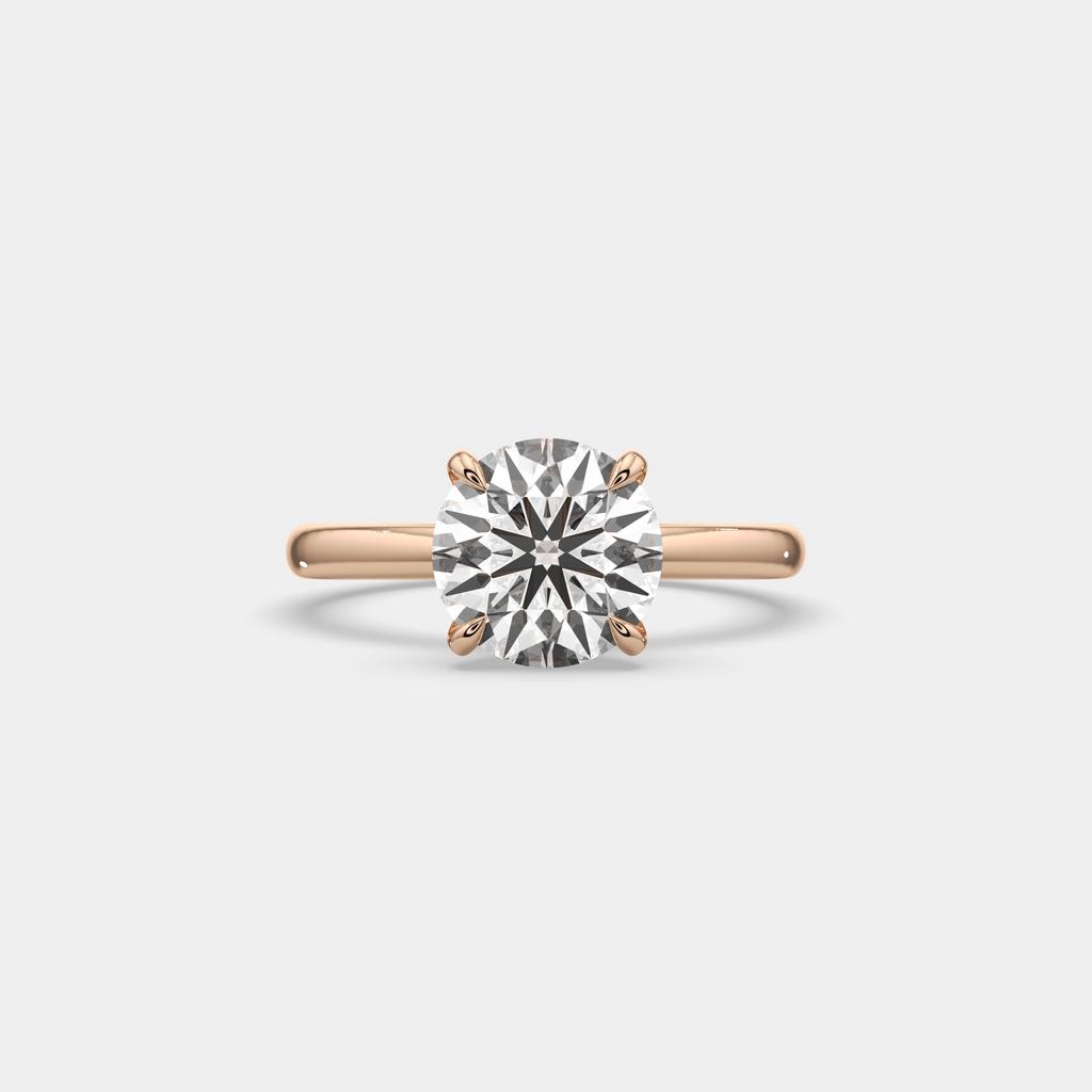 2.50 Ct D VS1 Round Lab-Grown Diamond Solitaire Ring, in rose gold, top view