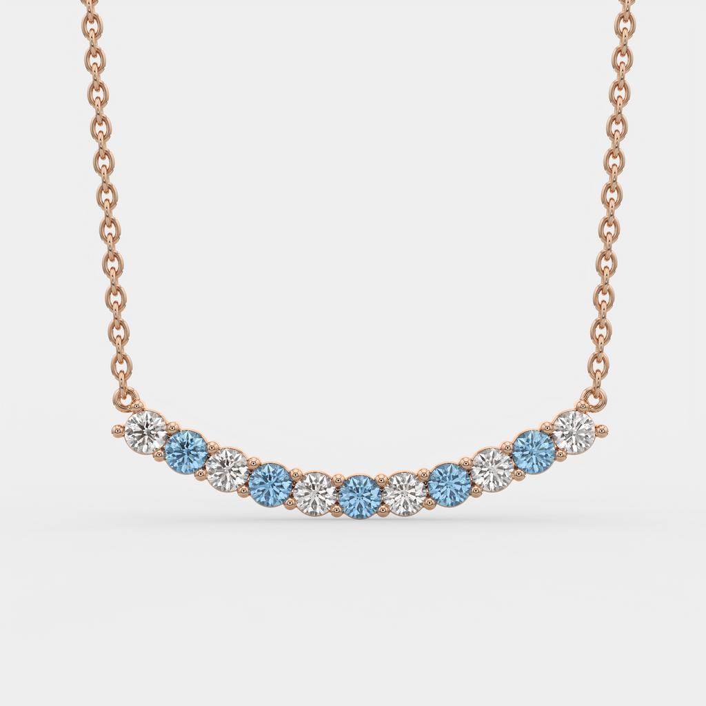 2.50 Ct Fancy Blue and White Diamond Alternating Pendant, in rose gold, front view